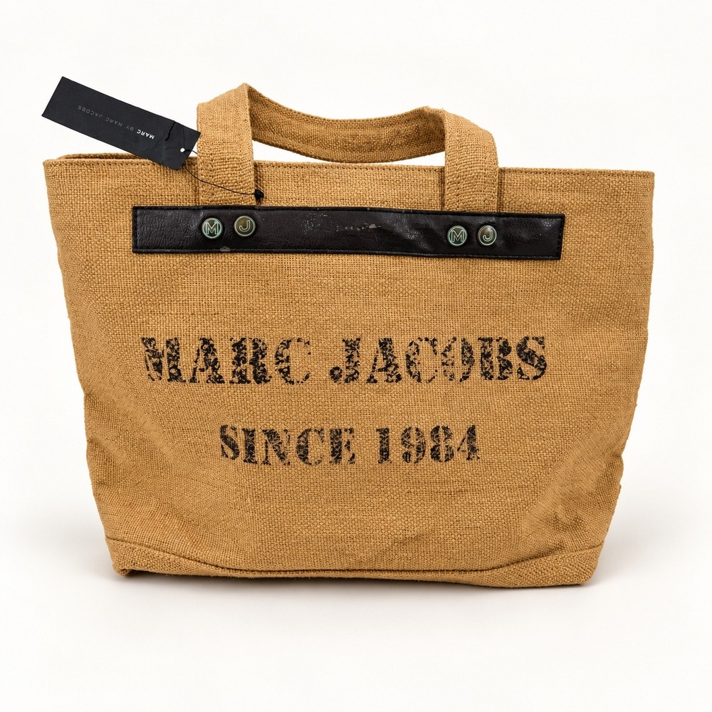 NEW Marc Jacobs Burlap Shopper Tote Bag Hemp Style Zip Top Boho Beach Travel